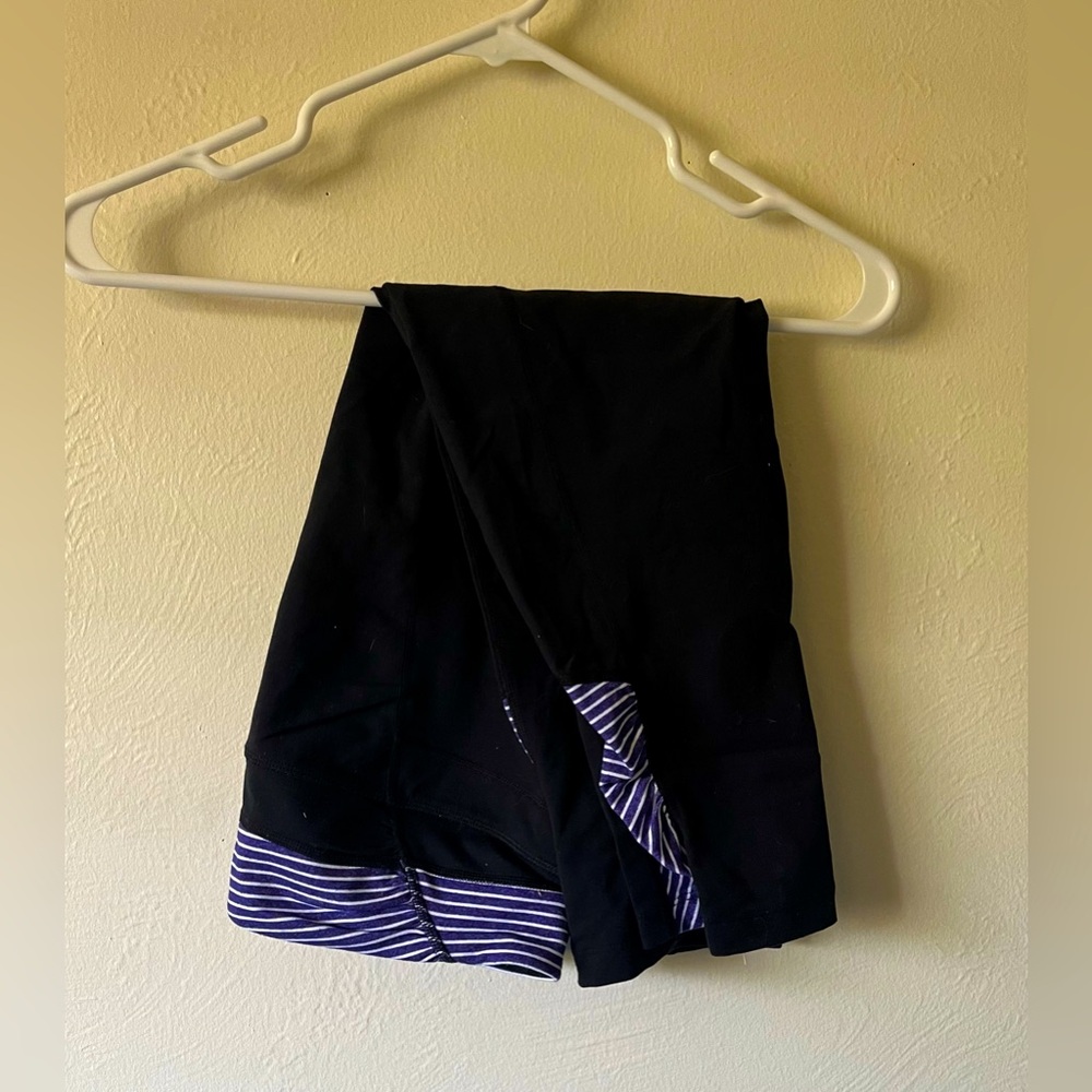 Athleta Black Capri Leggings With Purple Striped Cuffs